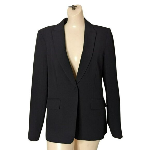 Calvin Klein Tailored Black Blazer Women Size 8 Office Career Minimalist Classic - Picture 2 of 9